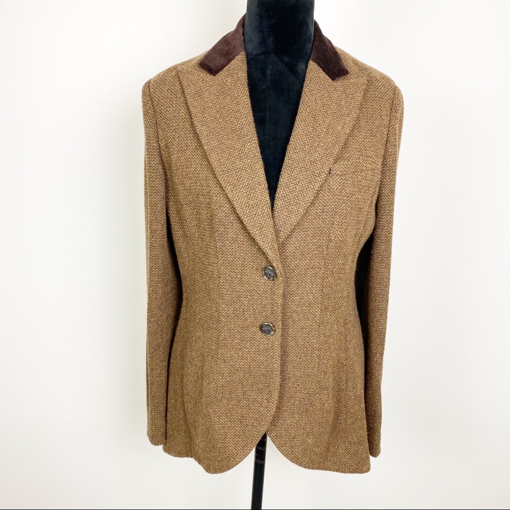 Ralph Lauren Jacket Brown Tweed Velvet Coat Tail
